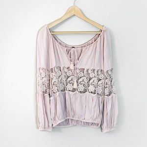 Free People | Crochet Off The Shoulder Gathered Peasant Blouse